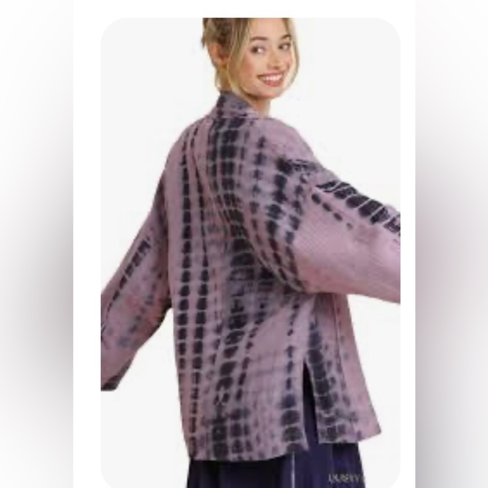 NWT Umgee Size Medium Tie-Dye Open‎ Front Cardigan - Lavender & Black
